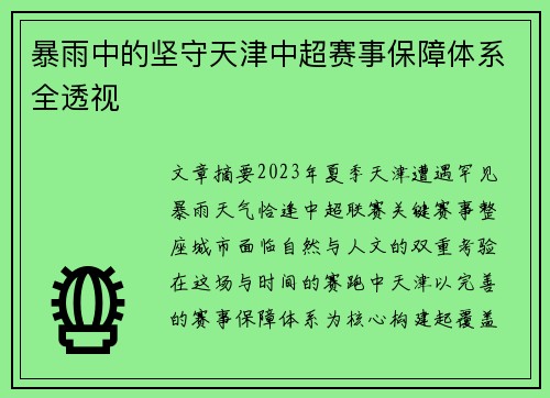 暴雨中的坚守天津中超赛事保障体系全透视