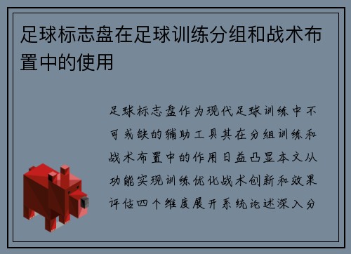 足球标志盘在足球训练分组和战术布置中的使用